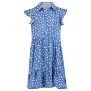 Køb Hailys - Dame viskose kjole m. kort flæse ærmer - Blå - Str. M online billigt tilbud rabat tøj