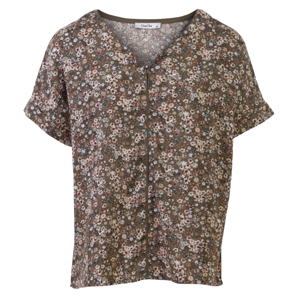 Køb ChaCha Dame Bluse - Khaki Flower - S online billigt tilbud rabat tøj