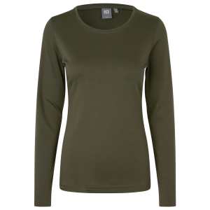 Køb ID Interlock Dame Langærmet t-shirt - Oliven - M online billigt tilbud rabat tøj
