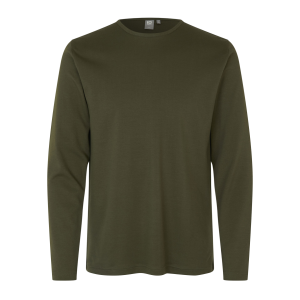 Køb ID Interlock Herre Langærmet t-shirt - Oliven - S online billigt tilbud rabat tøj