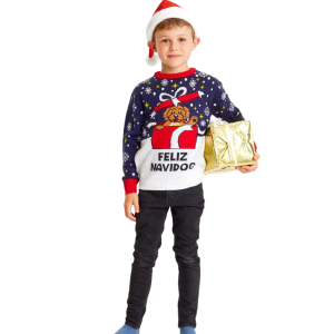 Køb Jule Børne Striktrøje - Navy - 3-4Y online billigt tilbud rabat tøj