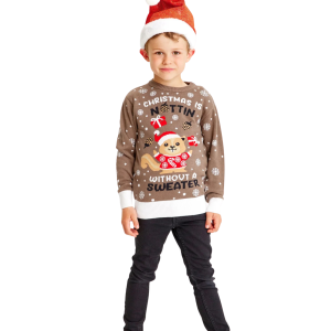 Køb Jule Børne Striktrøje i økologisk bomuld - Brown - 6-12M online billigt tilbud rabat tøj