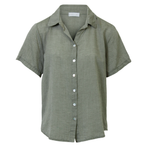 Køb Leonora Dame Kortærmet skjorte i hørmix - Green - 44 online billigt tilbud rabat tøj