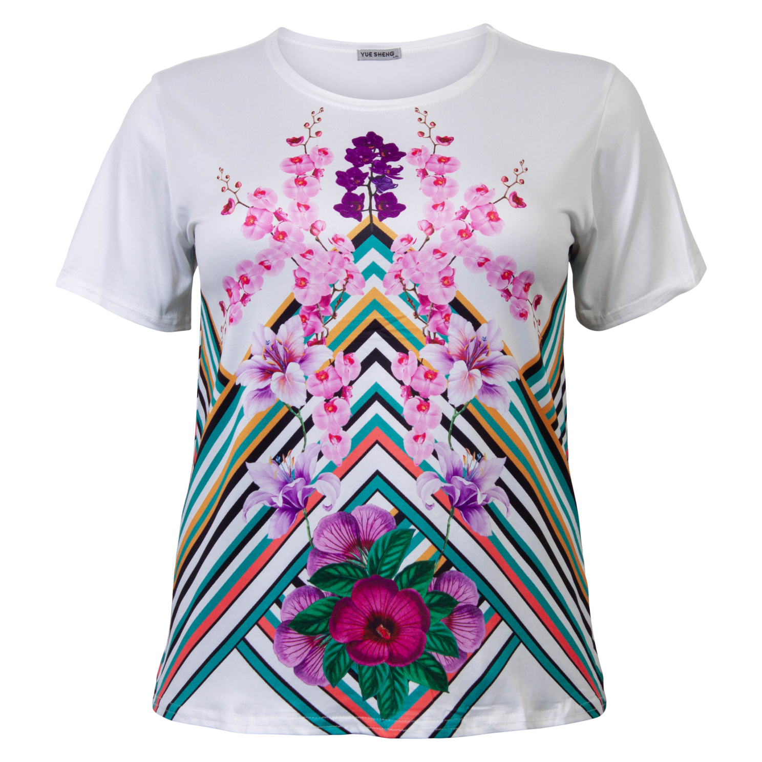 Køb Yue Sheng Dame T-shirt - Lilla Blomst - 2XL/3XL online billigt tilbud rabat tøj